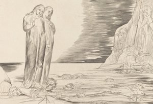 Il cerchio dei traditori, il piede di Dante colpisce Bocca degli Abbate da William Blake