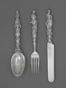 Set di posate per bambini (coltello, forchetta e cucchiaio), c. 1865-1874 da William Bogert