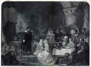 John Knox che amministra la prima comunione protestante, pub. 1849 da William Bonner