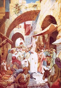 Gesù guarisce una donna nella folla mentre si dirige verso la casa di Giairo da William Brassey Hole