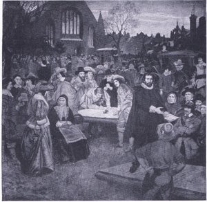Firma del Patto Nazionale nel cimitero di Greyfriars 1638, da La Storia del Popolo Britannico di Cassell pubblicato da Waverley Book Company Limited, c.1940 da William Brassey Hole