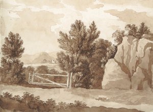 Verso: scena di paesaggio da William Brockedon