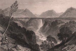 Vista delle Cascate delle Marmore vicino a Terni, Umbria, Italia, incisione su acciaio di James Tibbitts Willmore dopo un disegno di William Brockedon