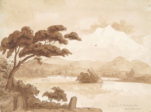 recto: Scena di paesaggio con lago e montagne da William Brockedon