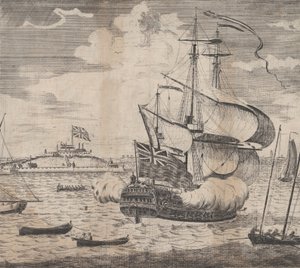 Veduta del Castello William vicino a Boston nel New England, inizio XVIII secolo da William Burgis.