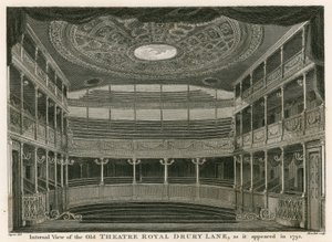 Vista interna del vecchio Theatre Royal, Drury Lane, Londra, come appariva nel 1792