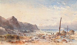 Una giornata ventosa con pescatori sulla spiaggia da William Cook of Plymouth