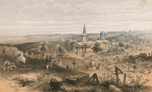 Cimitero di quarantena e chiesa con batteria francese n. 50 da William Crimea Simpson