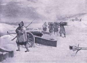 Sentinella degli Zuavi davanti a Sebastopoli, illustrazione da British Battles on Land and Sea, 1915 da William Crimea Simpson