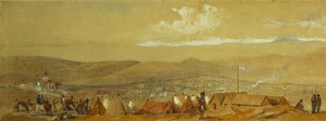 La Crimea: veduta panoramica di Sebastopoli che mostra gli accampamenti militari e il porto; e una veduta panoramica di Inkerman che mostra un accampamento militare e la cavalleria all