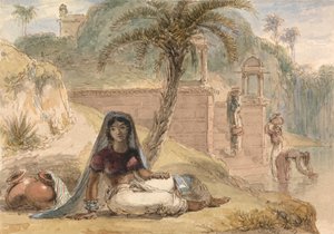 Ragazza indiana seduta vicino a un fiume da William Daniell