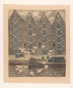 Magazzini sul Brouwersgracht ad Amsterdam da William Degouve de Nuncques (signed by artist)