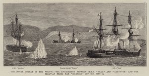 Il combattimento navale nel Pacifico, lo scontro tra HMS Shah e Amethyst e il ribelle peruviano Ram Huascar al largo di Ilo, 29 maggio da William Edward Atkins