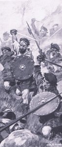 Gli Highlanders alla battaglia di Killiecrankie, illustrazione da British Battles on Land and Sea, 1915