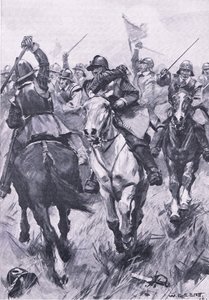 Il conflitto di cavalleria a Dunbar, 3 settembre 1650, illustrazione da British Battles on Land and Sea, 1915