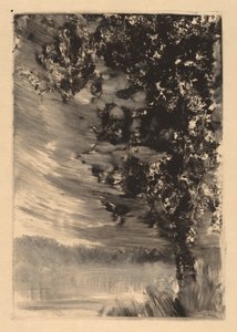 Paesaggio al chiaro di luna con albero a destra