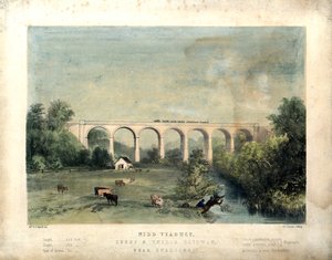Viadotto di Nidd, Ferrovia di Leeds e Thirsk, vicino a Knaresborough, c.1850 (litografia colorata su carta)