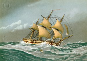 Una fregata della Royal Navy da 28 cannoni, c1794 c1890-c1893 da William Frederick Mitchell