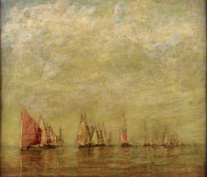 Barche veneziane che si riflettono nel mare calmo da William Gedney Bunce