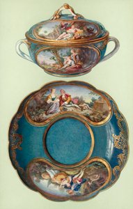 Ecuelle e supporto, Sèvres, turchese, con pannelli dopo Boucher da William Gibb