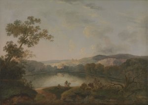 Veduta di un lago con pescatori