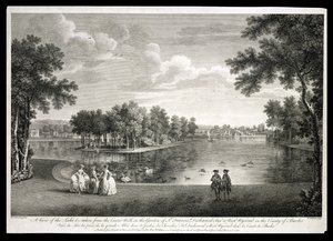 Vista del lago dal Centro Passeggiata nel giardino a West Wycombe, Buckinghamshire da William Hannan