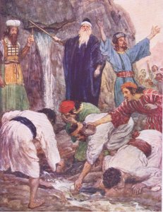 Mosè che colpisce la roccia, da The Bible Story pubblicato da Hodder & Stoughton, c.1930 da William Hatherell