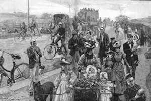 Scena di strada con molte biciclette da William Hatherell