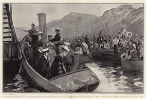 La crociera del Re e della Regina, il ritorno di Sua Maestà da una caccia al cervo a Kinlochmore alla Victoria e Albert, ancorata a Loch Leven da William Hatherell
