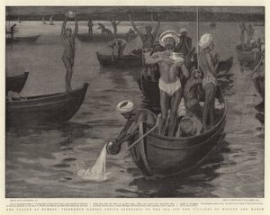 La peste a Bombay, pescatori che fanno offerte votive al mare al largo dei villaggi di Worlee e Mahim da William Hatherell