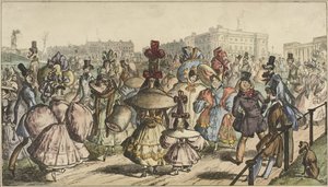 Uomini e donne in abiti appariscenti passeggiano in un parco in città da William Heath