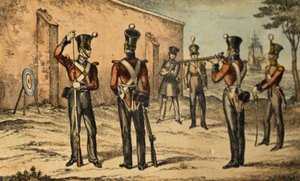Costume Attuale dei Marines alla Pratica del Bersaglio Rotondo, c.1835 da William Heath