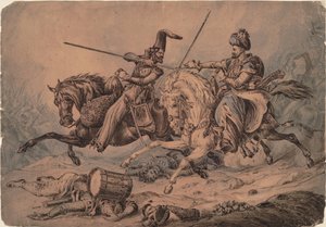 Cosacco russo in combattimento con un mamelucco, 1815 da William Heath