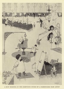 Una mattina intensa nello studio sontuoso di un artista di moda per capelli da William Heath Robinson
