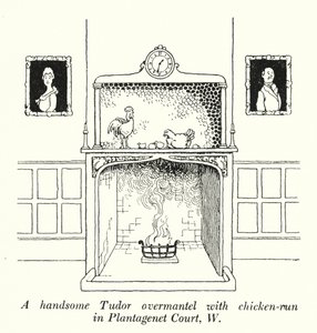 Un bel soprammobile Tudor con pollaio a Plantagenet Court, W da William Heath Robinson