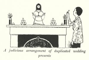 Una disposizione giudiziosa dei regali di nozze duplicati (litografia) da William Heath Robinson