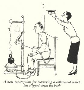 Un congegno ingegnoso per recuperare un bottone del colletto scivolato dietro (litografia) da William Heath Robinson