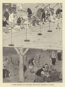Un nuovo metodo per insegnare ai futuri pescatori a pescare da William Heath Robinson