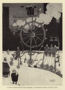 Un nuovo spazzaneve per liberare un marciapiede dopo una forte nevicata da William Heath Robinson