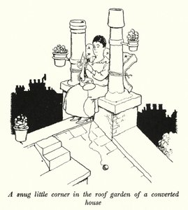 Un angolino accogliente nel giardino sul tetto di una casa convertita da William Heath Robinson