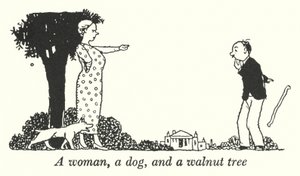 Una donna, un cane e un albero di noce (litografia) da William Heath Robinson