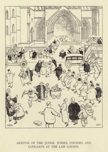 Arrivo del giudice, delle giurie, degli avvocati e dei litiganti ai tribunali da William Heath Robinson