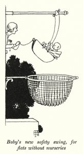La nuova altalena di sicurezza del bambino, per appartamenti senza nursery da William Heath Robinson