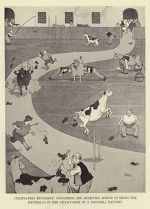 Coltivare la galleggiabilità, la durezza e la resistenza nelle pelli per i palloni da calcio nei recinti di un fabbrica di palloni da William Heath Robinson