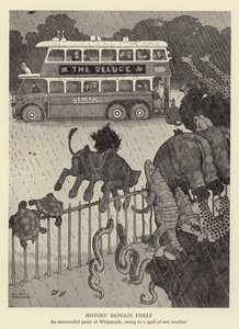 La storia si ripete, un panico non registrato a Whipsnade, a causa di un periodo di maltempo da William Heath Robinson