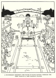Illustrazione per Railway Ribaldry di W Heath Robinson da William Heath Robinson