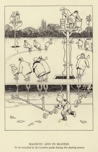 Aiuti magnetici per pattinatori, da installare nei parchi di Londra durante la stagione del pattinaggio da William Heath Robinson