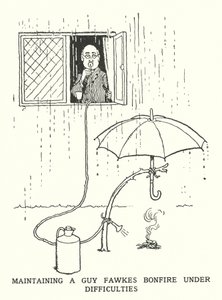Mantenere un falò di Guy Fawkes in condizioni difficili da William Heath Robinson