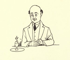Uomo sorpreso da un uccello nel suo uovo mattutino da William Heath Robinson
