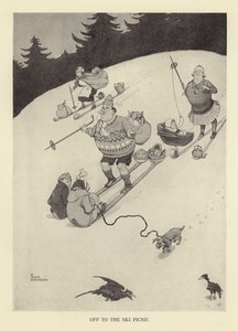 Partenza per il picnic sugli sci da William Heath Robinson